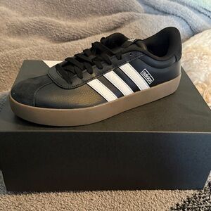 Adidas Black and White Casual Sneakers with Tan Sole